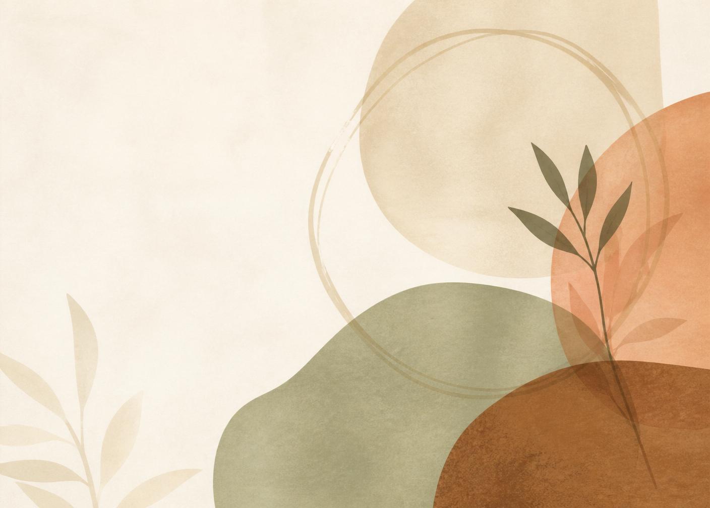 Abstract organic shapes in warm cream, terracotta and sage tones representing growth and care